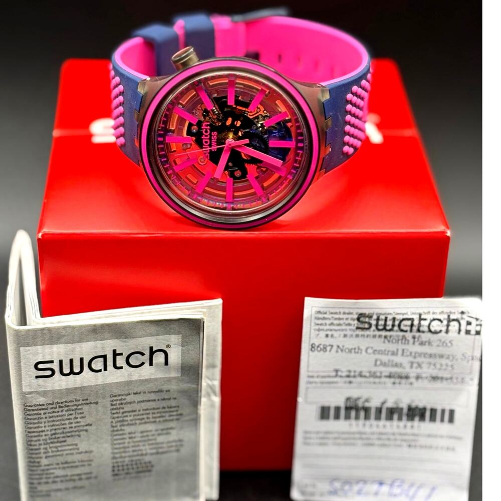 Swatch Big Bold Blue Taste SO27B111 Swiss Made Skeleton Watch NIB Two Straps - Picture 4 of 17